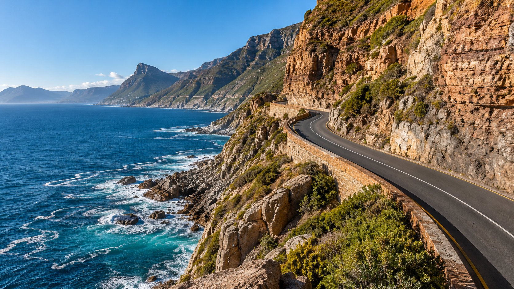Chapman’s Peak Drive recorre la costa atlántica sobre la península del Cabo.