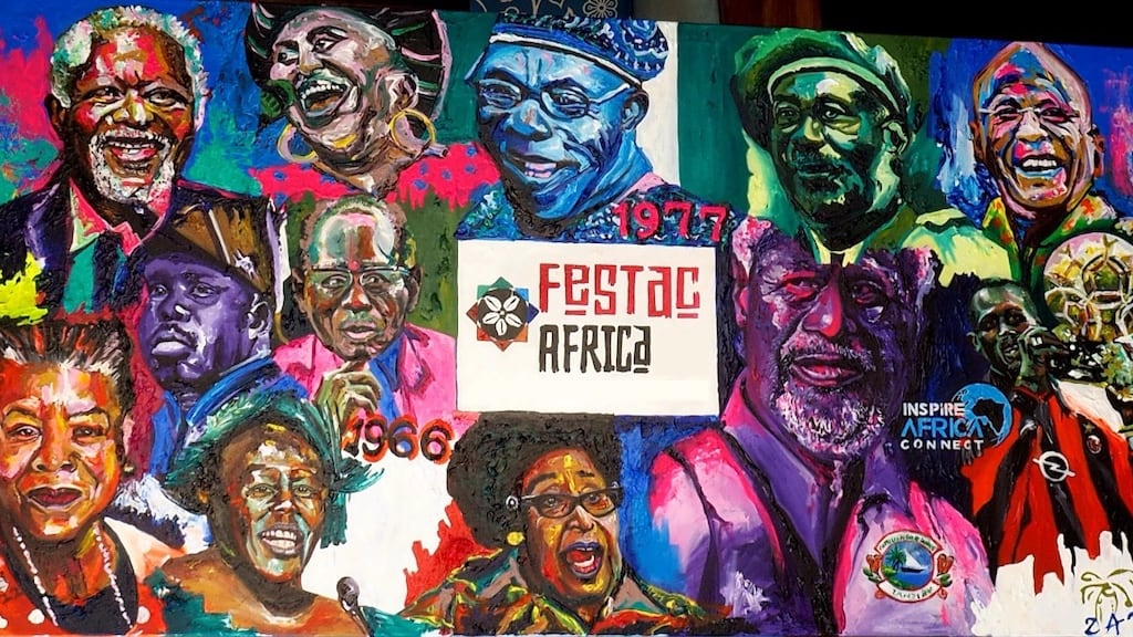 Pan-African delegates in vibrant attire at the FESTAC Africa opening ceremony