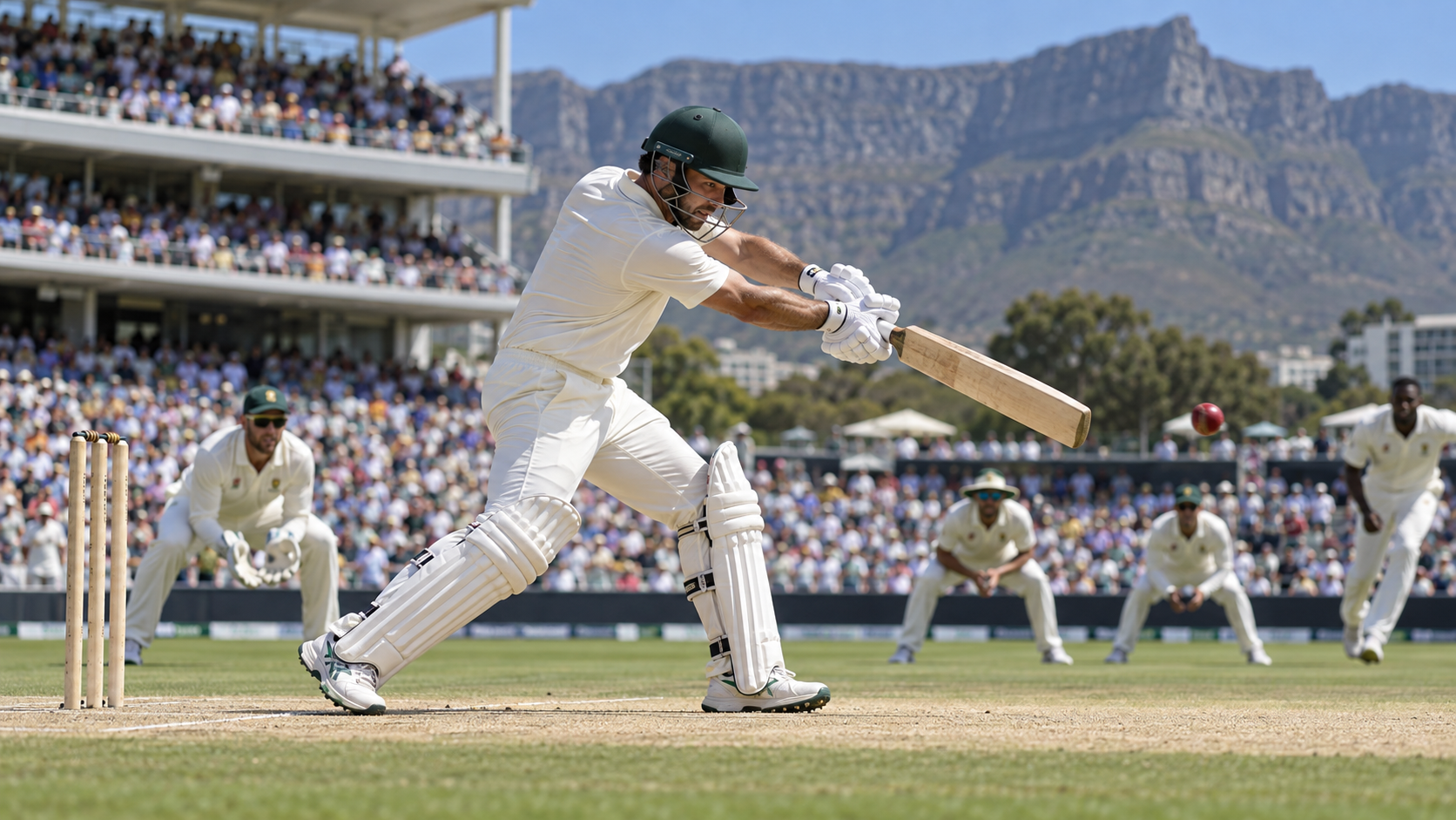 Un batteur joue un coup vers l’avant pendant un match international de cricket